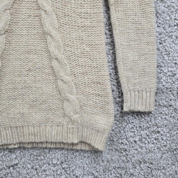 NSF Cable Knit Sweater Womens Medium Beige Alpaca Wool V‑Neck Hand Loomed - Picture 2 of 10